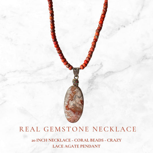 Coral + Crazy Lace Agate Necklace